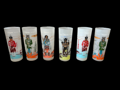 Vintage OKLAHOMA PITCHER & 6 GLASSES