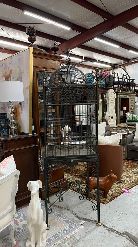 VINTAGE MAITLAND SMITH IRON BIRDCAGE WITH STAND