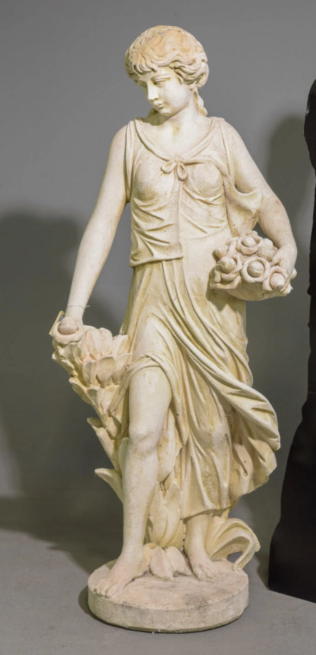 French Cast Stone Woman w/Flowers 60"h