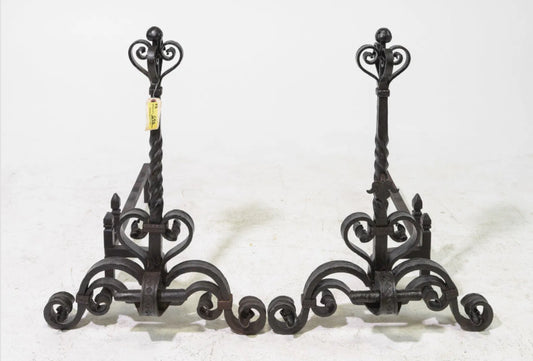French Heavy Iron Andirons Set23x38x42"h