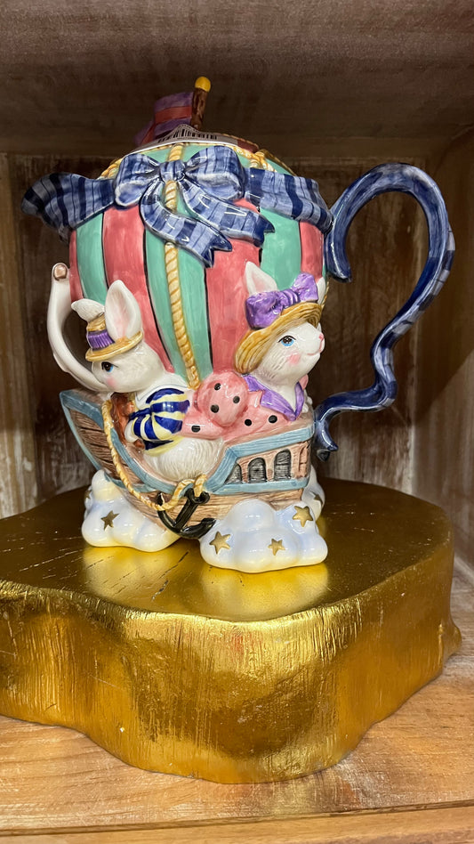 1995 Fitz and Floyd Bunnies on Parade Teapot
