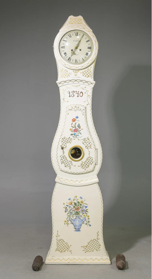 19c Swedish Painted Longcase Clock 22x8x81.5h