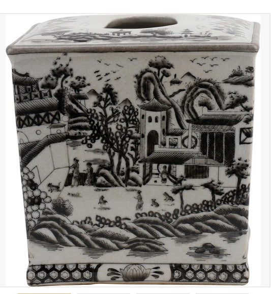 Black Willow Porcelain Tissue Box 6.5x6.5h