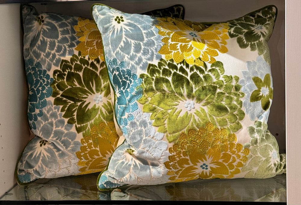 PAIR Velvet Floral Pillows 24x24