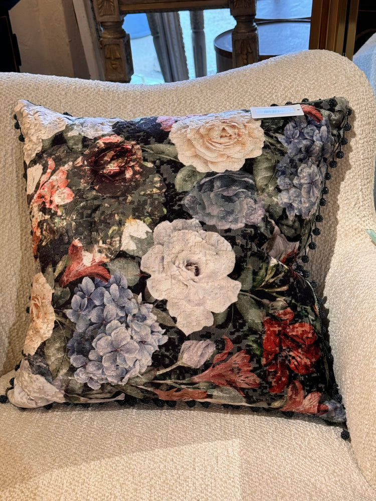 Hand Beaded Floral Pillow - 22x22"