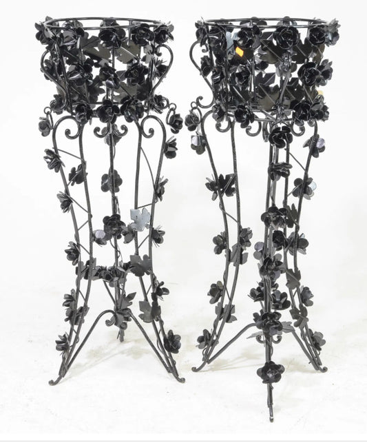 PAIR French Floral Metal Planters 42.5"h