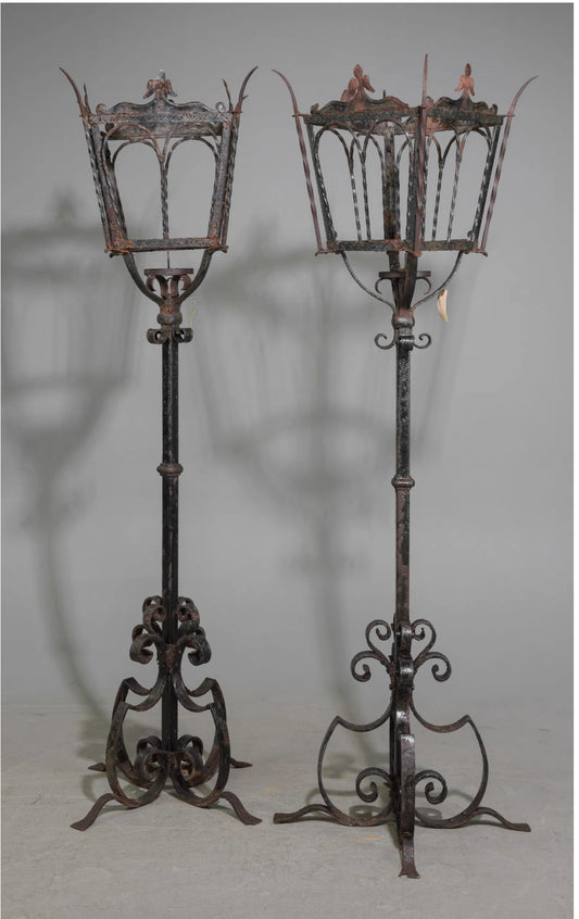 PAIR Gothic Heavy. Iron Torchieres 19x19x72"h
