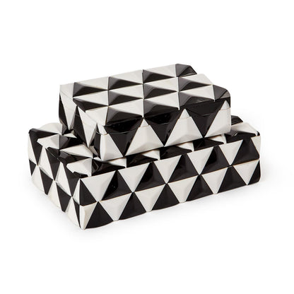 Black and White Pyramid Covered Box Set of 2