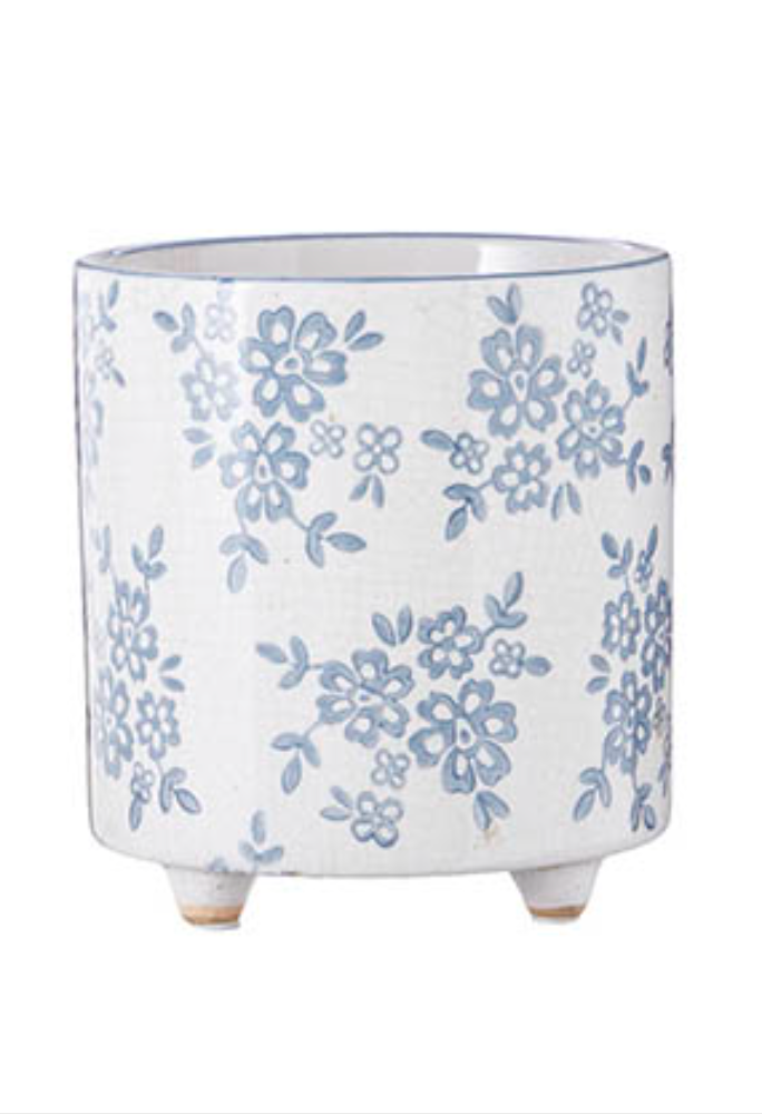 Blue Floral Transferware Pots 7.75"