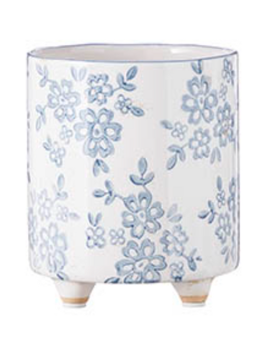Blue Floral Transferware Pot 6.25"
