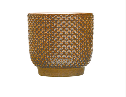 Brown Embossed Stoneware Planter 7.5"h