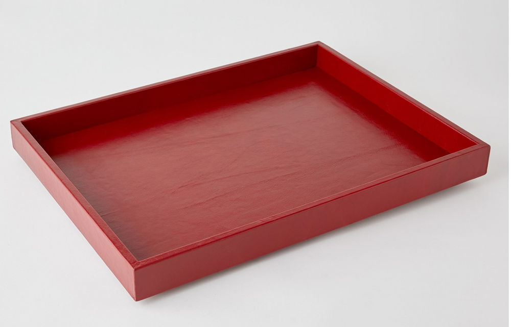 Deep Red Leather Tray 24x18
