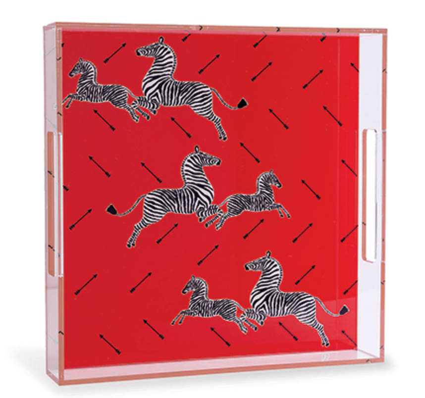 Zebra Red Lucite Tray 15x15