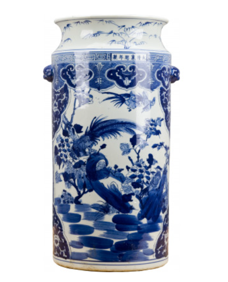 Blue and White Umbrella Stand 12.5x11x21h