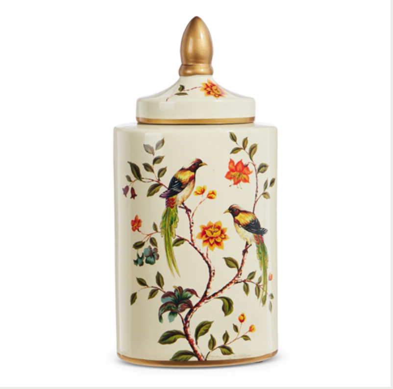18" Bird and Floral Ginger Jar