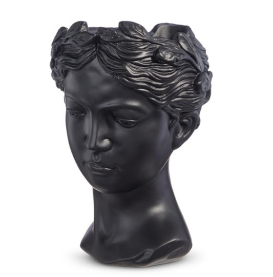 Goddess Head Planter Black  13.25"h