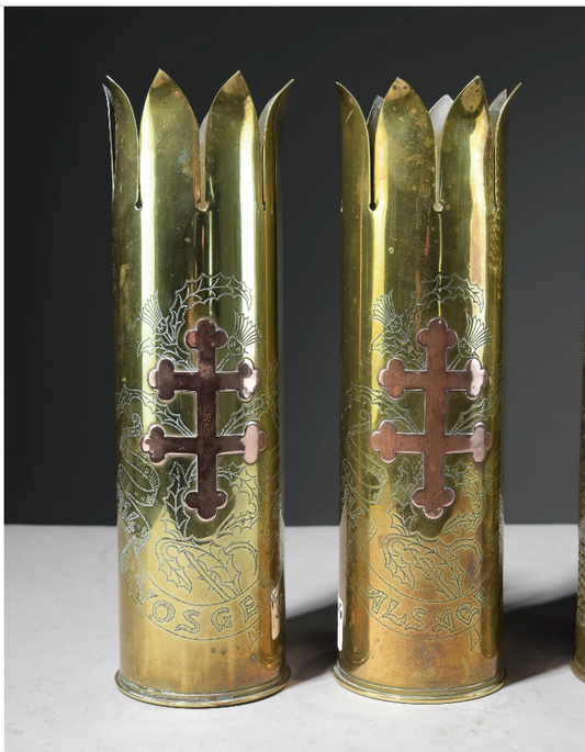 PAIR Vintage Brass Trench Art Vases #1