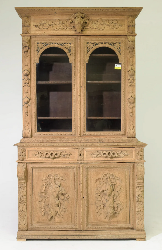 French Bleached Carved Oak Buffet 65x22x96.5h