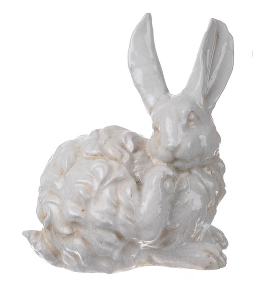 Ceramic Long Hair Rabbit White 12"