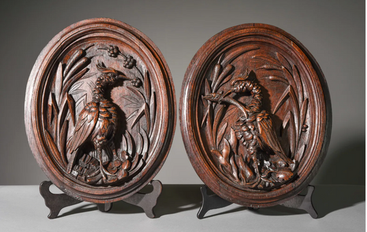 PAIR Black Forest Carved Oak Panels 15.5x3x19"h