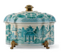 Turq & Wht Willow Oval Box 9x6x7.5"h