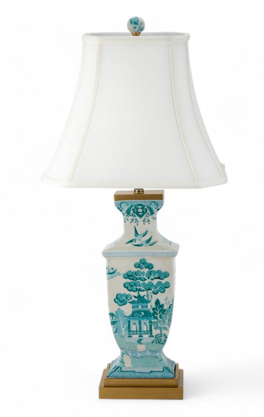Turq & Wht Willow Lamp 15x12x33"h