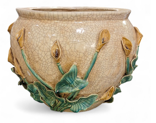 1950's Majolica Fishbowl with Flower 12"h