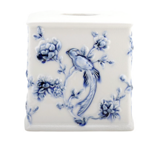 Blue & White Bird Tissue Box