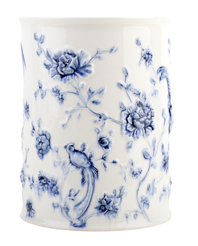 Blue & White Bird Wastebasket
