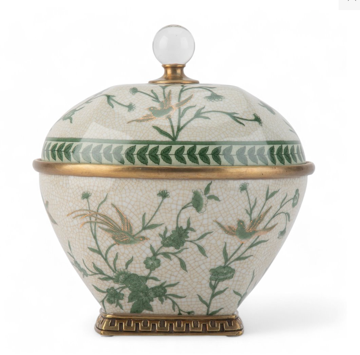 Green Bird Bronze Lidded Box 7.5x5x8"h