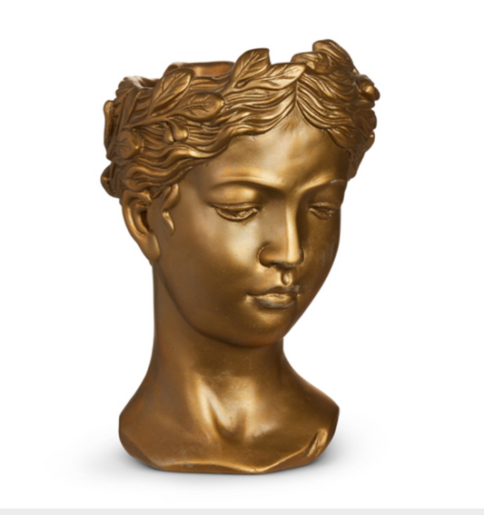 Gold Goddess Head Planter 13.25"h