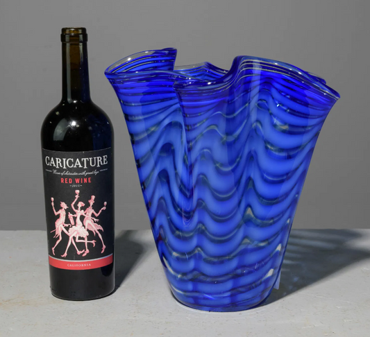 Hand Blown Glass Ruffled Vase - 10 x10x10"h