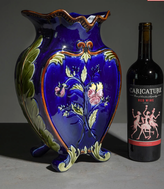 St. Amand Majolica Pictural Vase 8x5x13"h