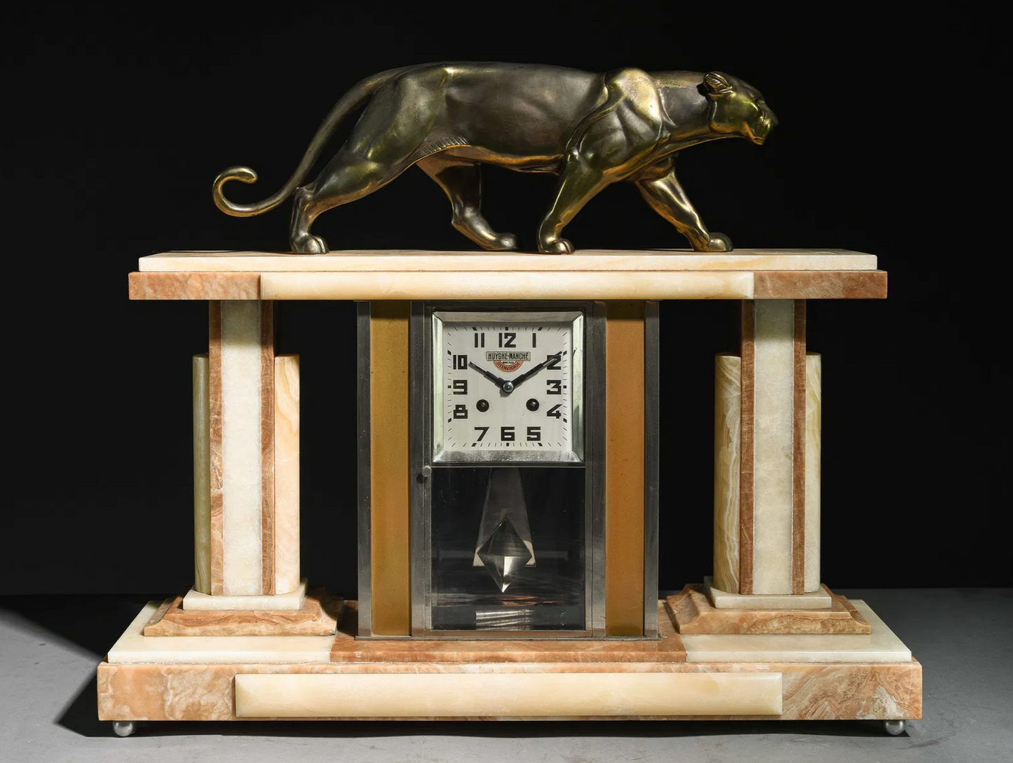 Art Deco Panther Mantle Clock 19.75"h