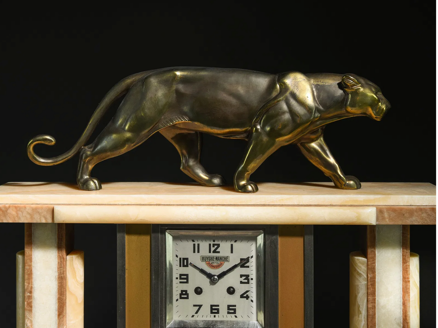 Art Deco Panther Mantle Clock 19.75"h
