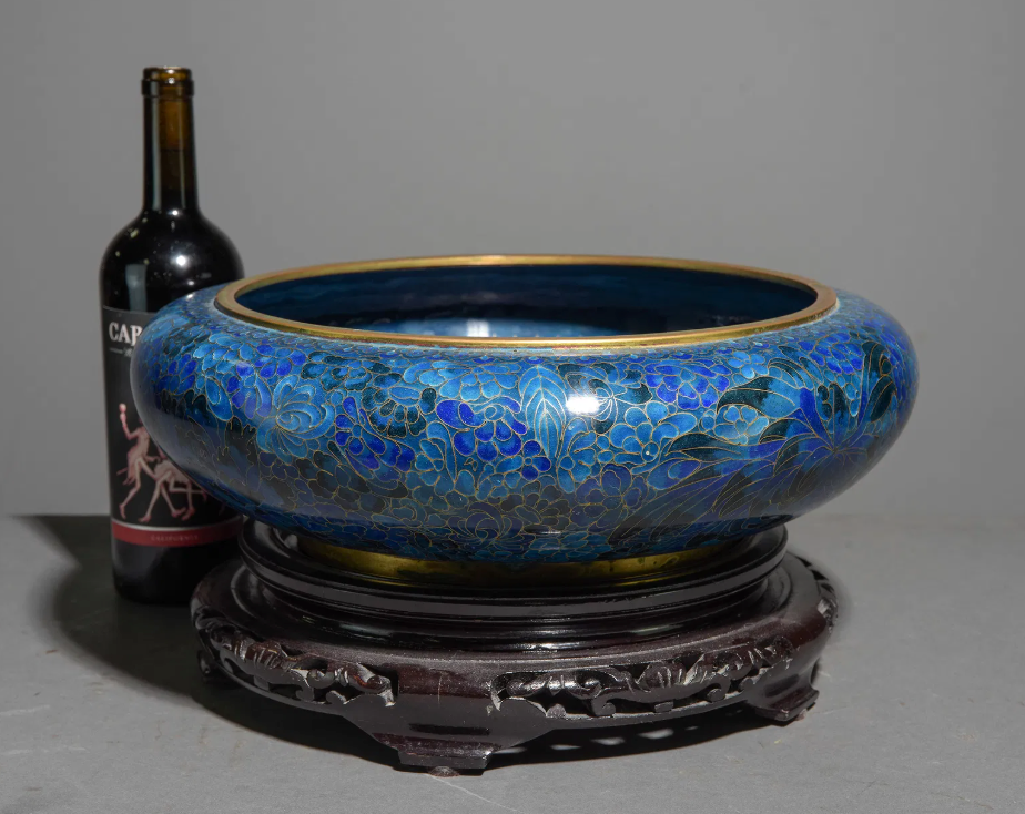 Chinese Cloisonne Peony Bowl w/Stand 15"d