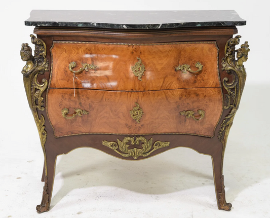 PAIR Empire Style Chest w/ Bronze & Marble 39.5x18x35.75"h