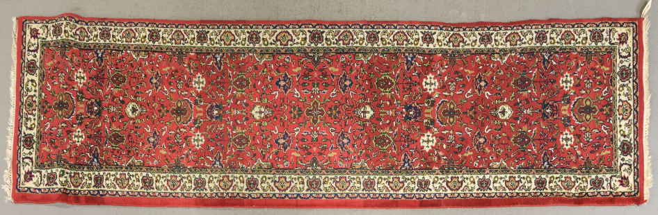 Hand Knotted Red Floral Runner Rug - 10'5 x 2'8