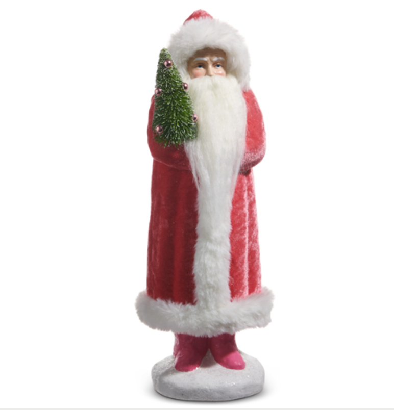Pink Velvet Santa 14.25"h