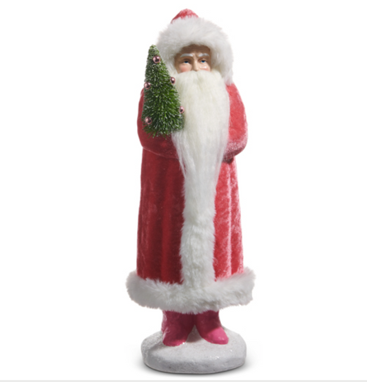 Pink Velvet Santa 14.25"h