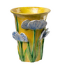 Yellow Vase W/ Blue Flowers 7"h
