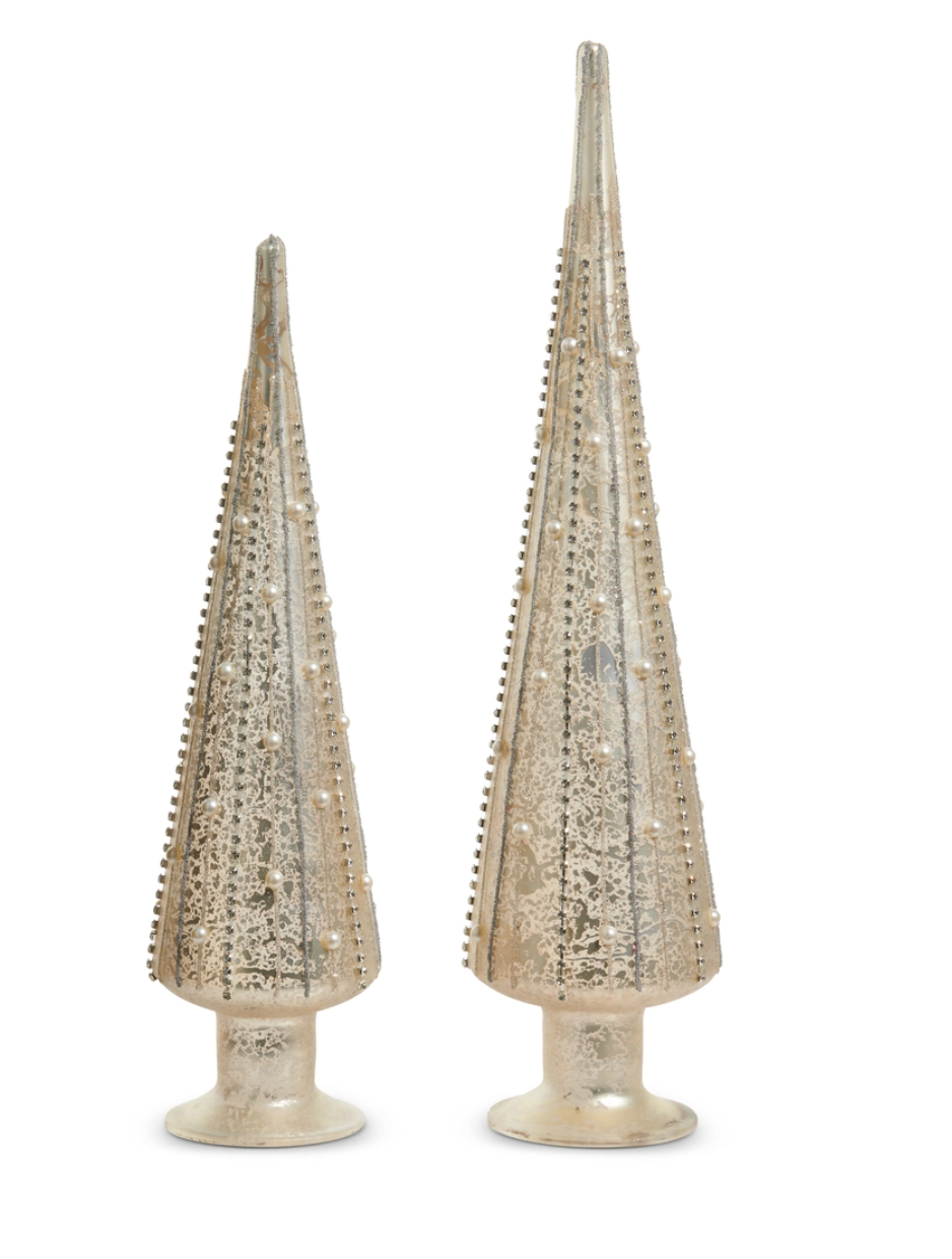 Silver Mercury Glass Tree 18" Set/2
