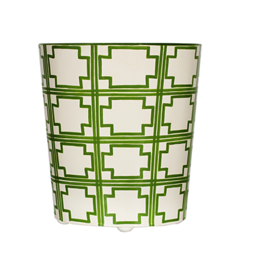 Oval Wastebasket Green Trellis