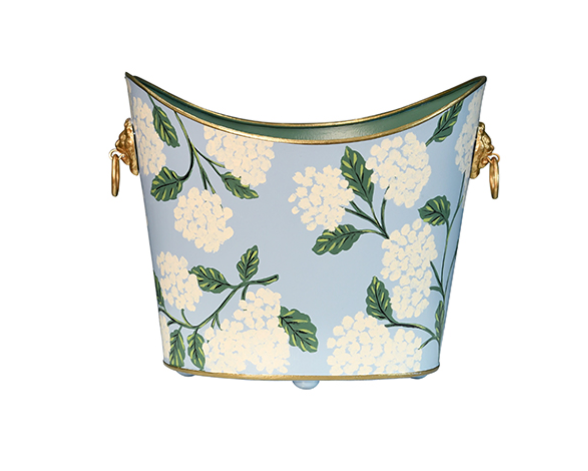 Oval Hydrangea Wastebasket 11.5"h