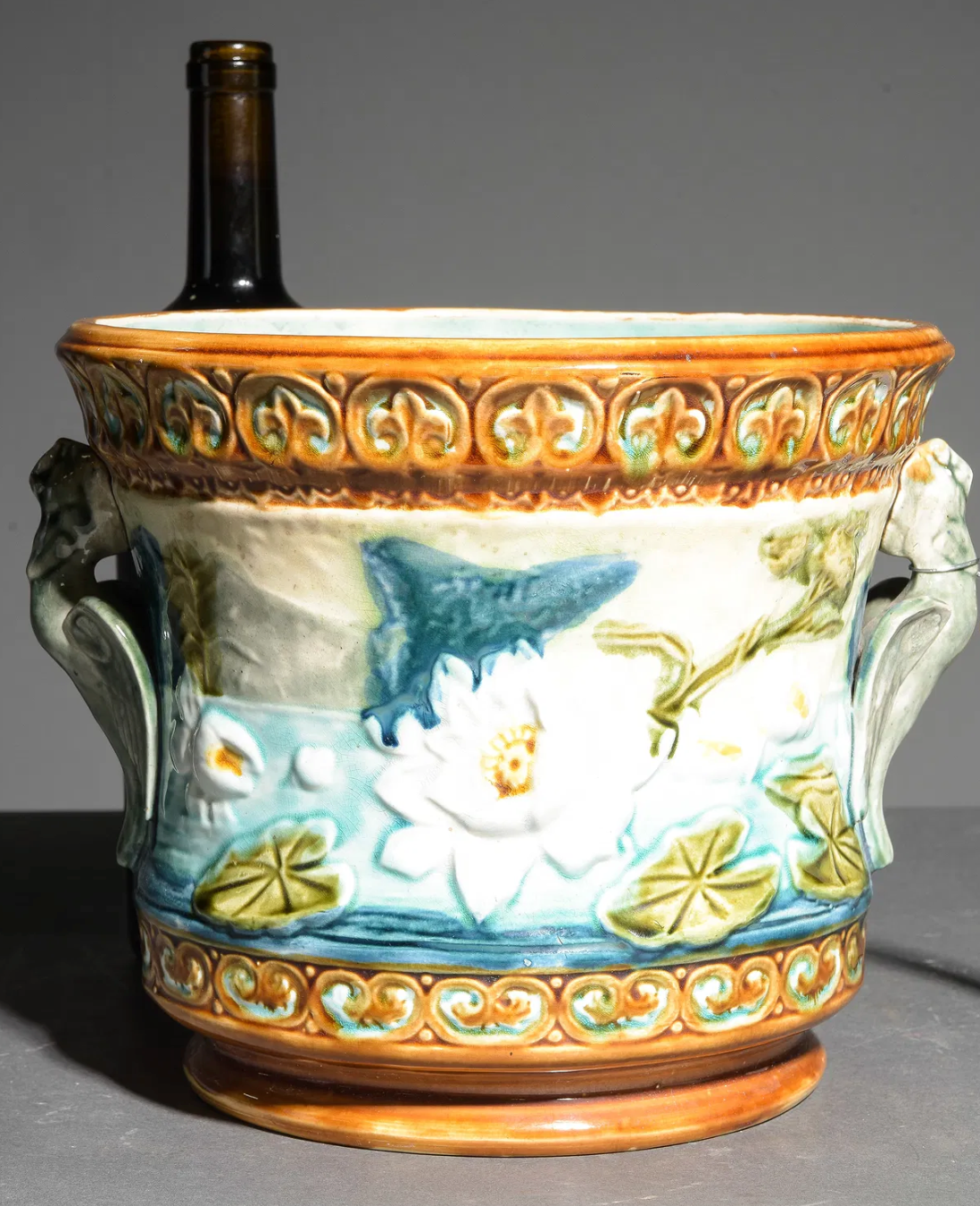 Onnaing Majolica Lily Pad Jardiniere 8"h