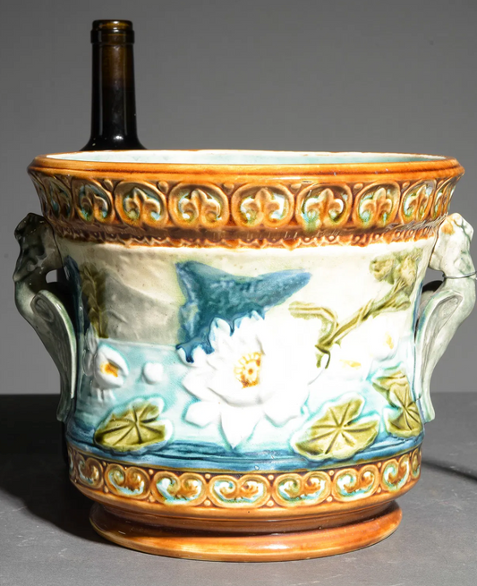 Onnaing Majolica Lily Pad Jardiniere 8"h