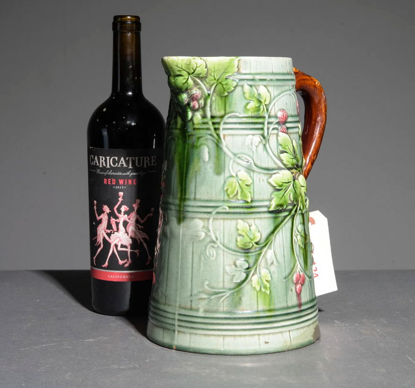 Large Foliate Majolica Pitcher 10.5"h