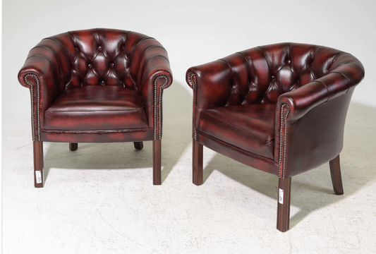 PAIR Red Leather Club Chairs #1 29x30x28.5"h