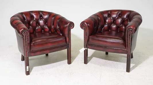PAIR Red Leather Club Chairs #2 29x30x28.5"h