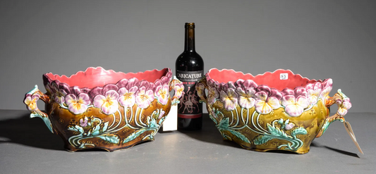 PAIR Onnaing Majolica Jardinieres 17x9.5x7"h
